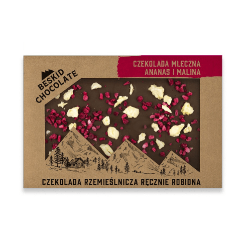 Rzemieślnicza Mleczna Czekolada z Ananasem i Maliną Beskid Chocolate
