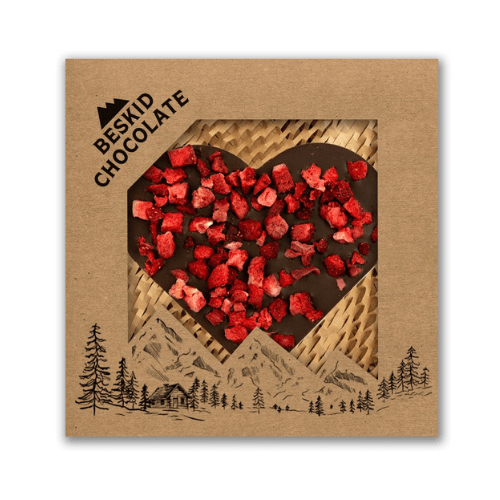 Mleczna Czekolada Rzemieślnicza Beskid Chocolate Serce z Truskawkami