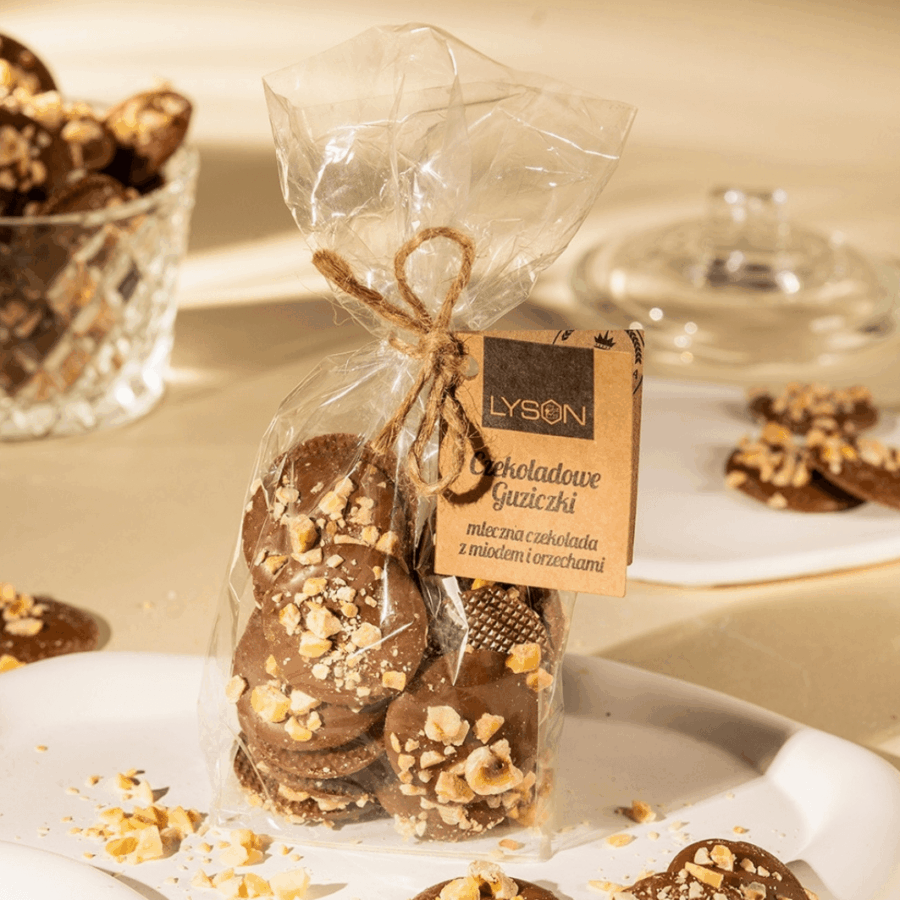Czekoladowe Guziki z Orzechami – Pasieka Łysoń 170 g