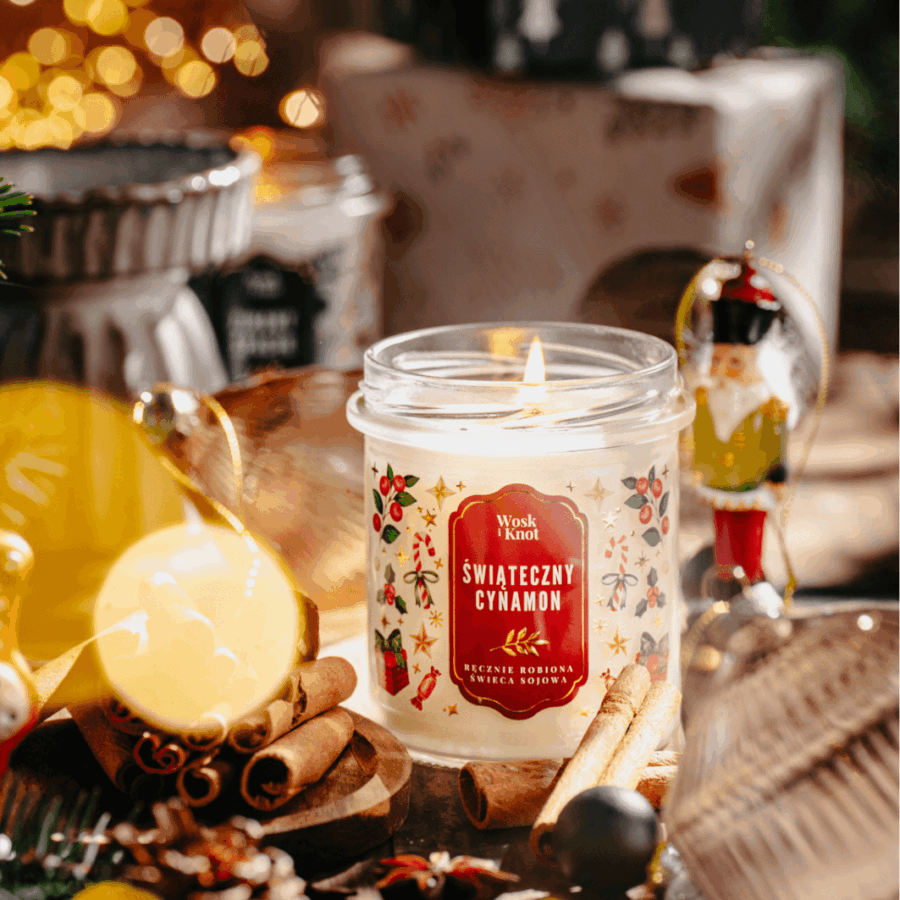 Świeca Sojowa ''Świąteczny Cynamon'' – Wosk i Knot 300 ml