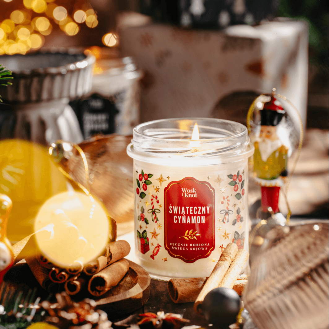 Świeca Sojowa ''Świąteczny Cynamon'' – Wosk i Knot 300 ml