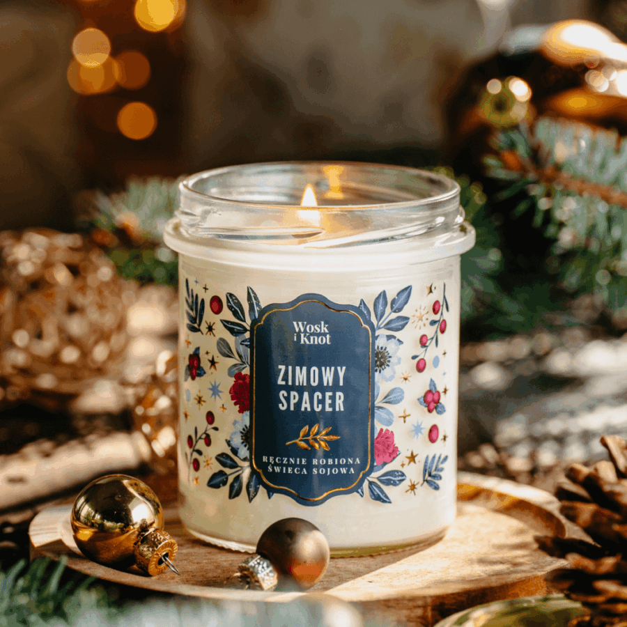 Świeca Sojowa Zimowy Spacer - Wosk i Knot 300ml