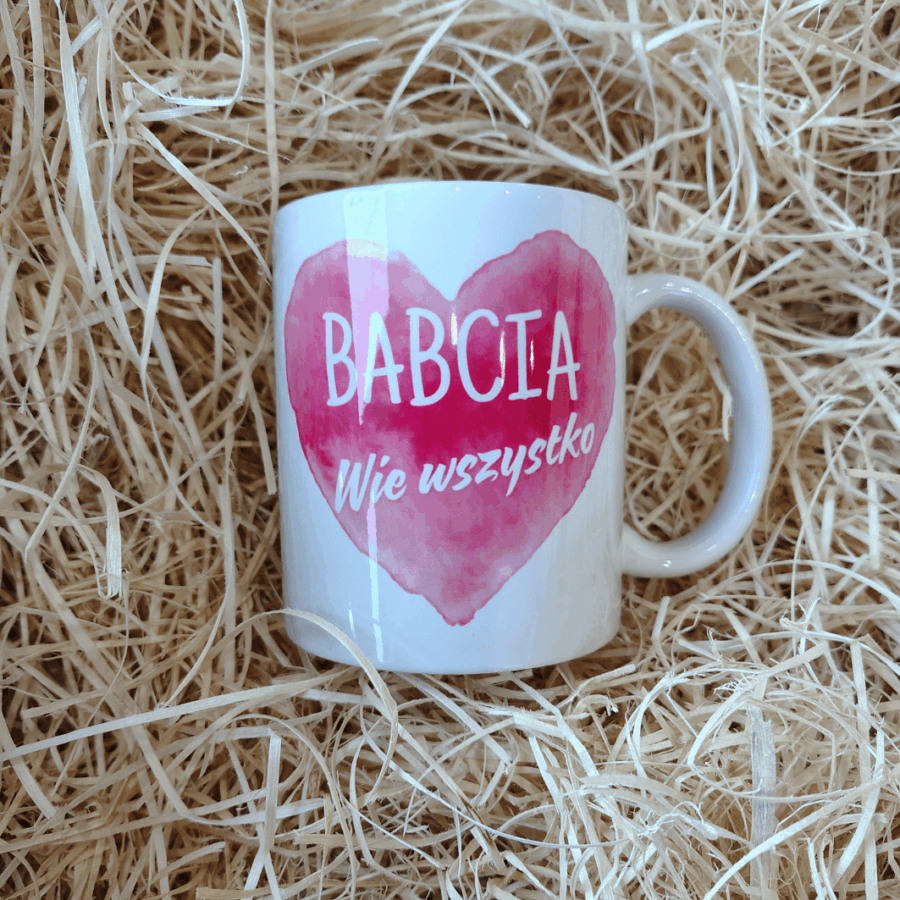 Kubek z napisem „BABCIA WIE WSZYSTKO” 330ml