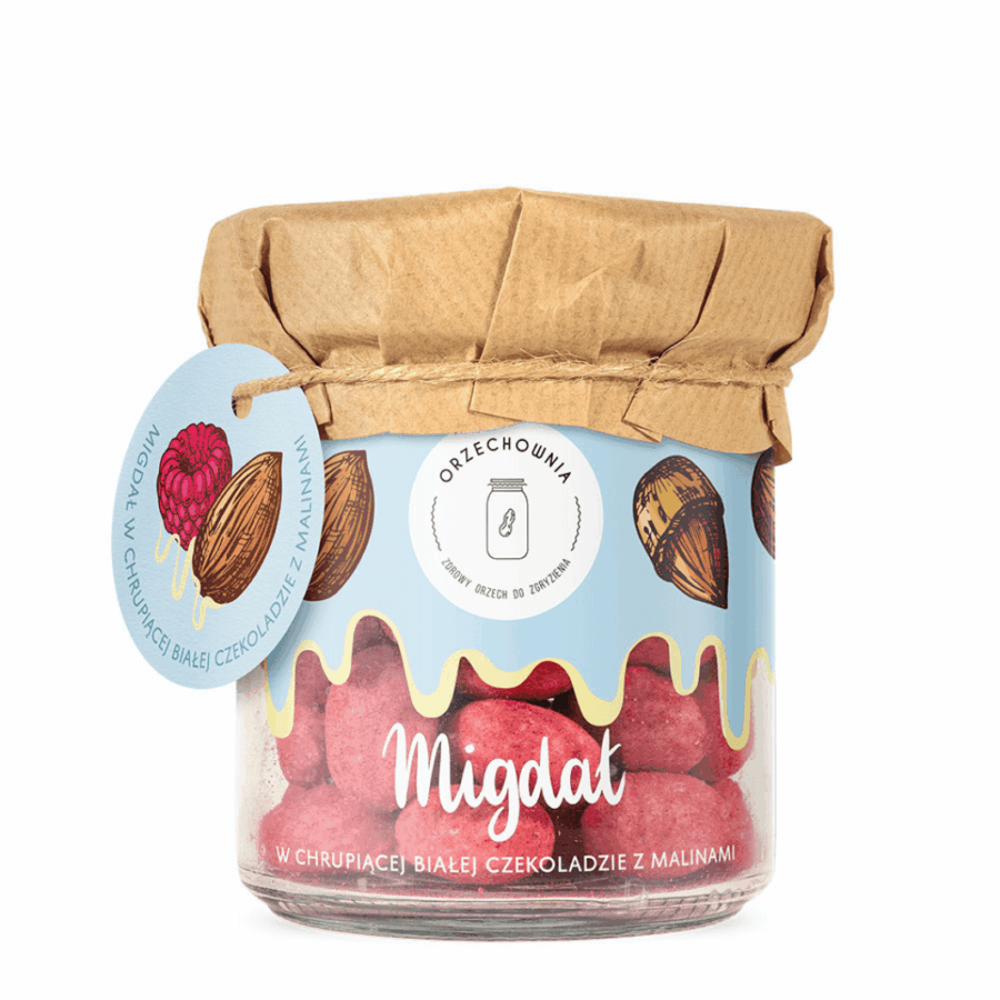 Migdał w białej czekoladzie z malinami – Orzechownia 150g