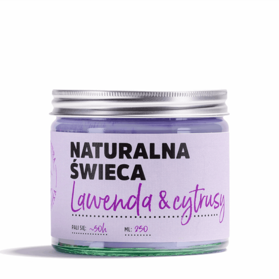 Świeca sojowa „Lawenda & Cytrusy” – Manufaktura Bursztynnika 250 ml