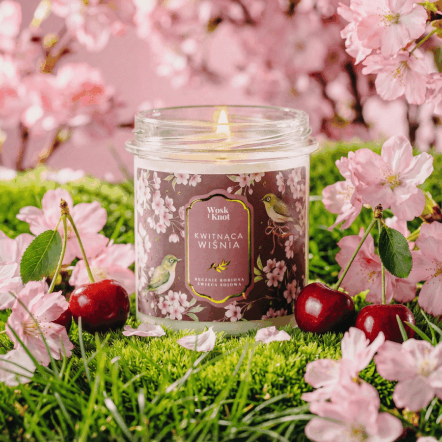 Świeca sojowa Kwitnąca Wiśnia -Wosk i Knot