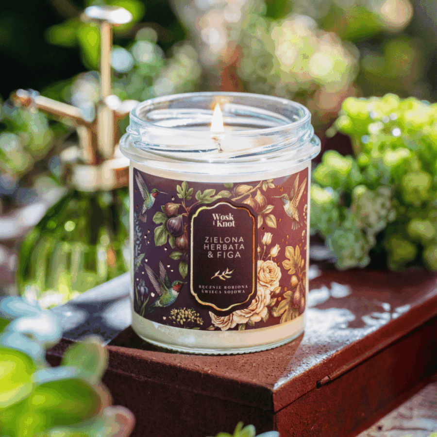 Świeca sojowa Zielona Herbata & Figa -Wosk i Knot