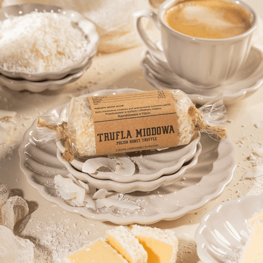 Baton Trufla Miodowa z Kokosem i Rumem 80 g — Pasieka Łysoń
