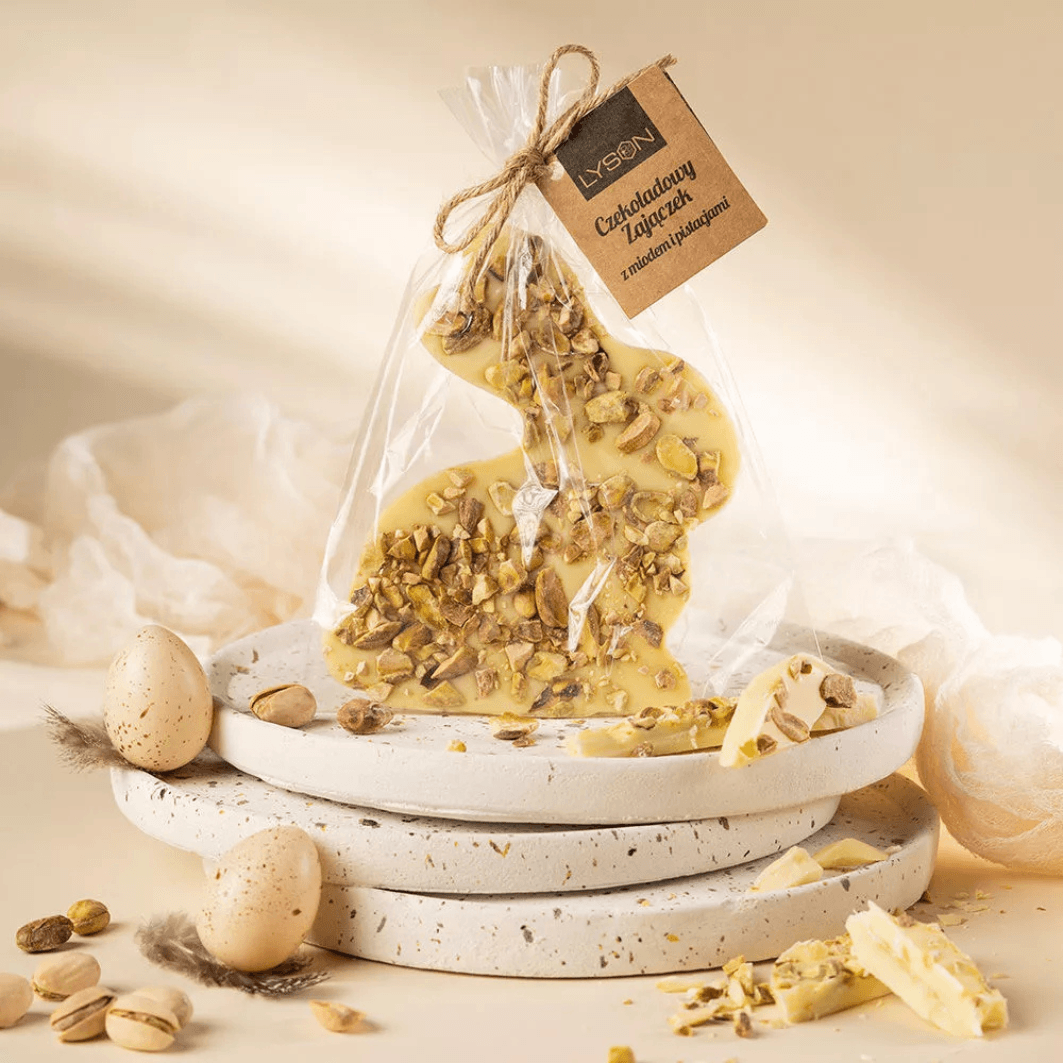 Czekolada biała Zajączek z pistacjami Łysoń 85 g