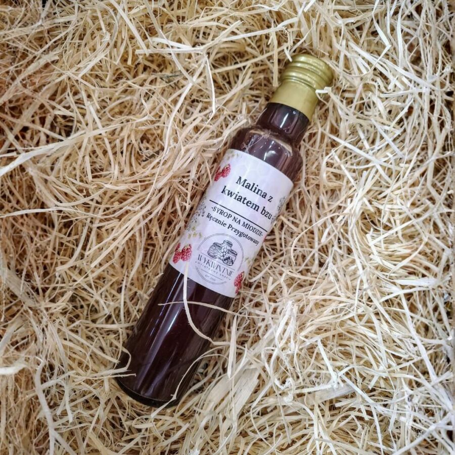 Syrop malinowy z kwiatami bzu na miodzie Wykwintnie 230ml